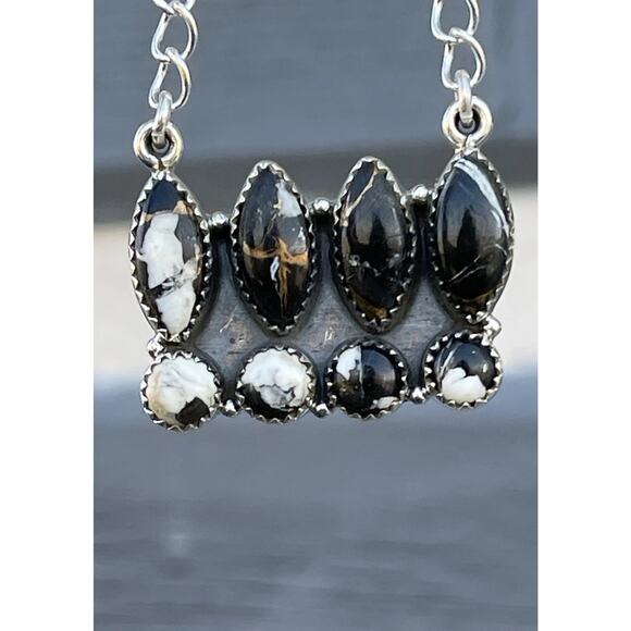 White Buffalo Turquoise Sterling Silver Cluster Necklace Southwestern - Picture 5 of 11